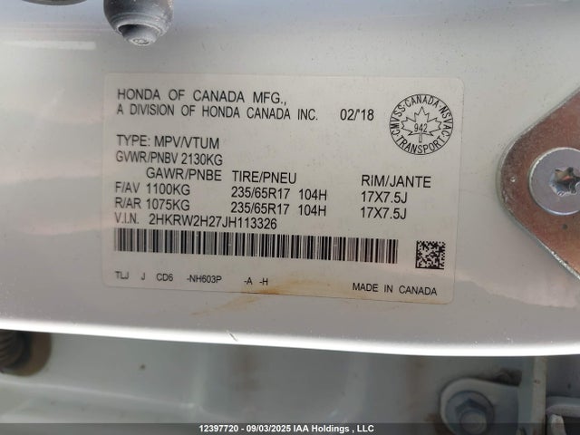 2HKRW2H27JH113326 Honda k24w9/k24v9