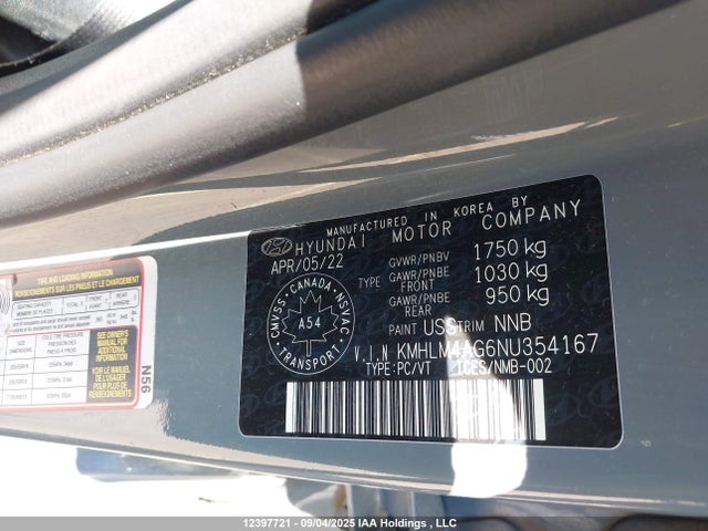 KMHLM4AG6NU354167 Hyundai mpi nu pe