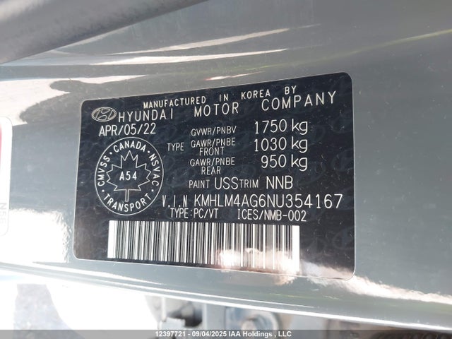 KMHLM4AG6NU354167 Hyundai mpi nu pe