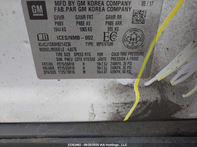 KL4CJ1SB0HB214236 Buick luv mfi, vvt: variable valve timing, alum, e85 max