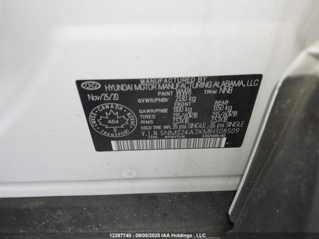 5NMS24AJXMH308509 Hyundai gdi theta iii