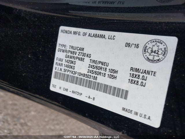 Honda Ridgeline Sport 2017 5FPYK3F10HB503188 Image 9