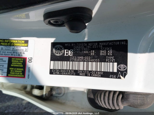 2T1BURHE7GC648355 Toyota 2zr-fe