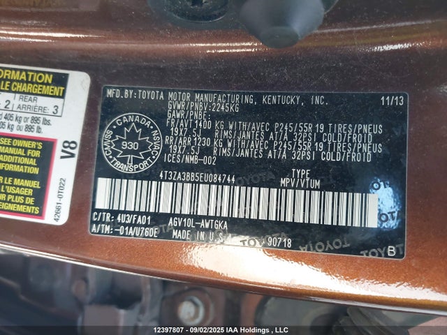 Toyota 1ar-fe 2014 4T3ZA3BB5EU084744 Image 9