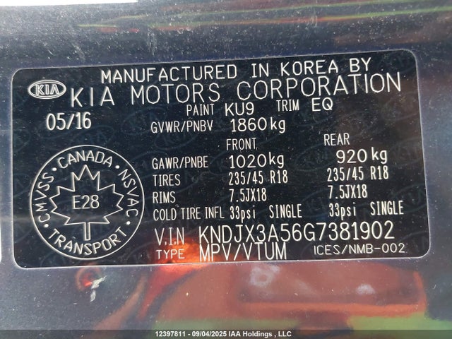 KNDJX3A56G7381902 KIA dohc gdi nu