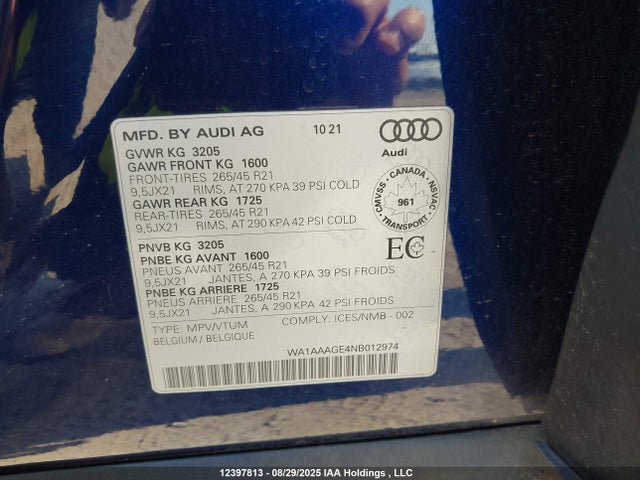 WA1AAAGE4NB012974 Audi E-Tron