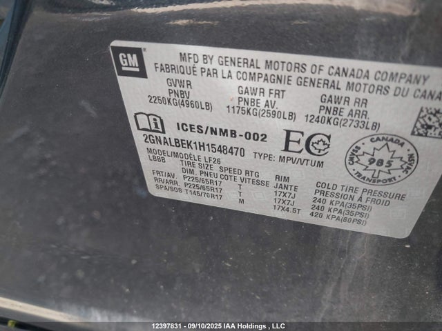 2GNALBEK1H1548470 Chevrolet lea - sidi: spark ignited direct injection, e85 max, alum