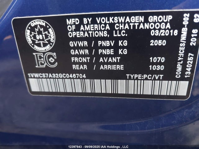 1VWCS7A32GC046704 Volkswagen Passat