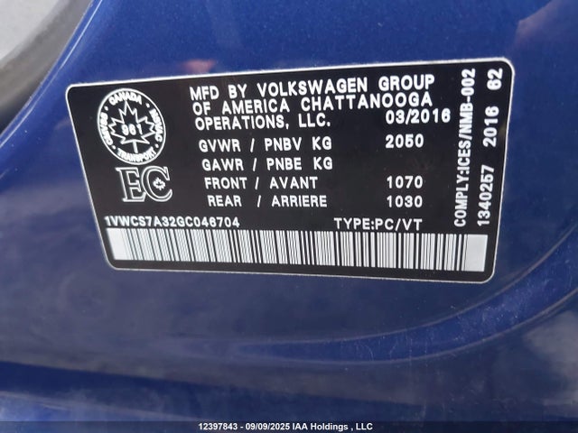 1VWCS7A32GC046704 Volkswagen Passat