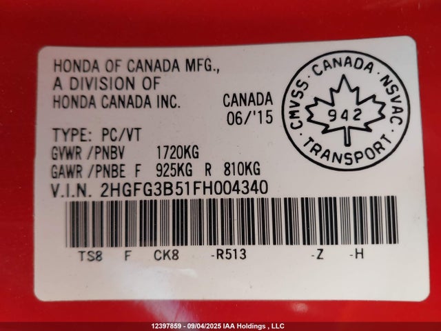 2HGFG3B51FH004340 Honda r18z1