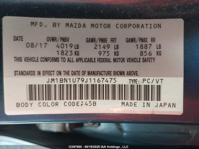 JM1BN1U79J1167475 Mazda pe