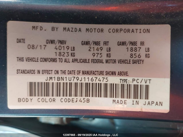 JM1BN1U79J1167475 Mazda pe