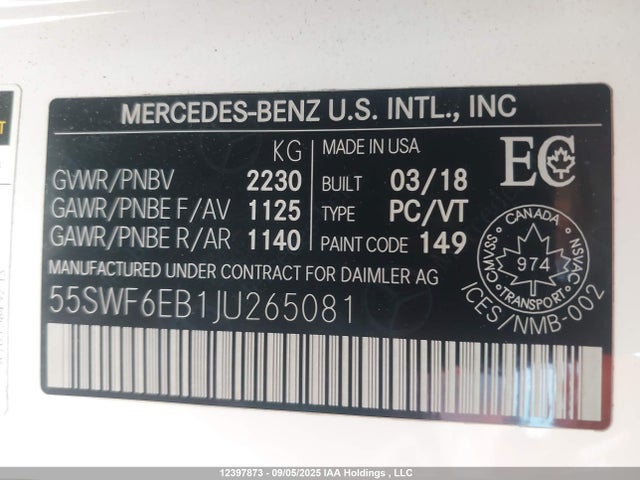 55SWF6EB1JU265081 Mercedes-Benz m276