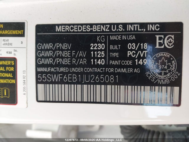 55SWF6EB1JU265081 Mercedes-Benz m276