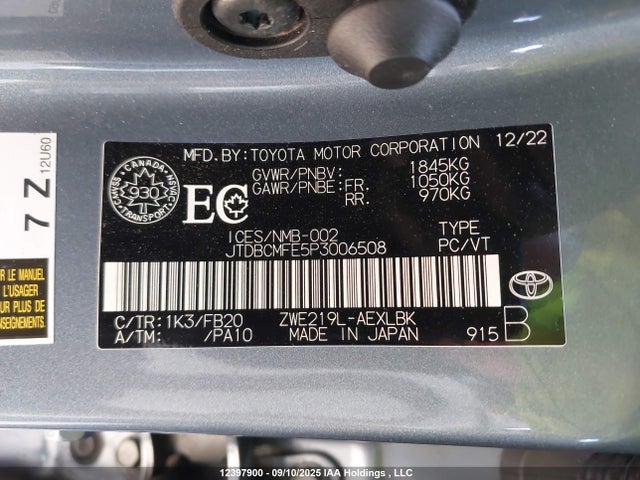 Toyota 2zr-fxe, 1vm 2023 JTDBCMFE5P3006508 Image 20