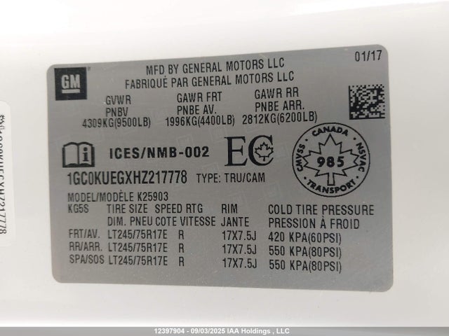 1GC0KUEGXHZ217778 Chevrolet l96 - e85 max, iron