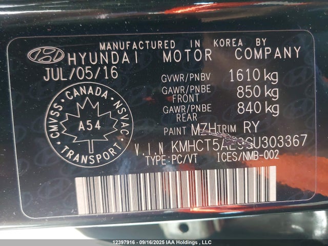 Hyundai dohc gdi gamma 2016 KMHCT5AE9GU303367 Image 9