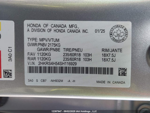 2HKRS4H54SH116929 Honda l15be