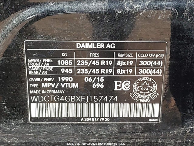 WDCTG4GBXFJ157474 Mercedes-Benz GLA-Class