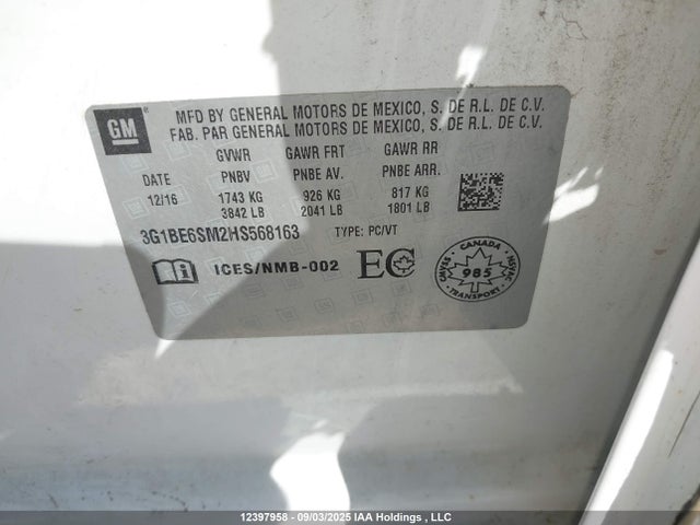 3G1BE6SM2HS568163 Chevrolet le2 -di: direct injection, vvt: variable valve timing, gen, alum