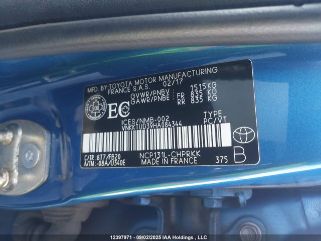 Toyota 1nz-fe 2017 VNKKTUD39HA084344 Image 9