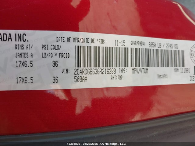 2C4RDGBG3GR216388 Dodge Grand Caravan