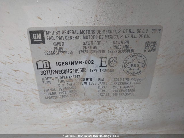 3GTU2NEC0HG189588 GMC l83 -spark ignited direct injection, variable valve timing, afm, e85 max, alum