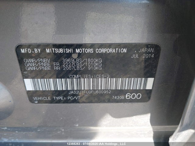 Mitsubishi dohc mivec 2015 JA32U1FU0FU600952 Image 9