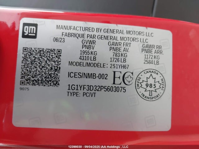 Chevrolet Lt6 2023 1G1YF3D32P5603075 Image 9