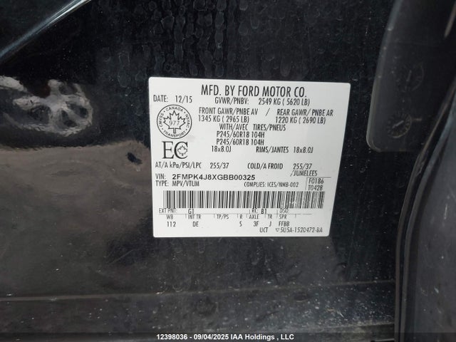 Ford Edge 2016 2FMPK4J8XGBB00325 Image 17