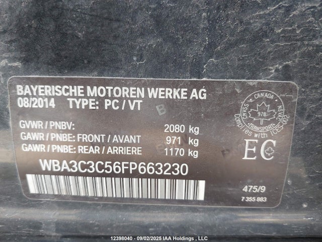 BMW 2015 2015 WBA3C3C56FP663230 Image 9