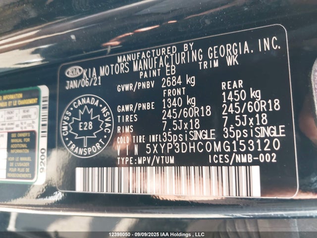 5XYP3DHC0MG153120 KIA kmc gdi lambda-ii