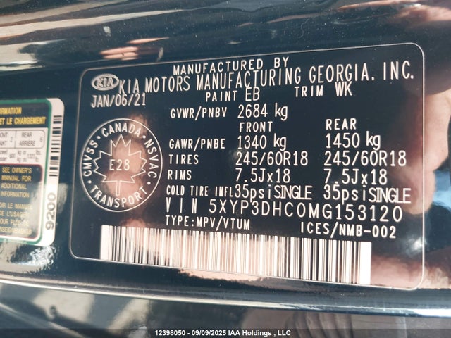 5XYP3DHC0MG153120 KIA kmc gdi lambda-ii