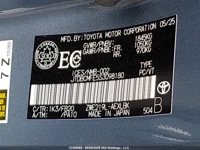 JTDBCMFE5S3098180 Toyota 2zr-fxe