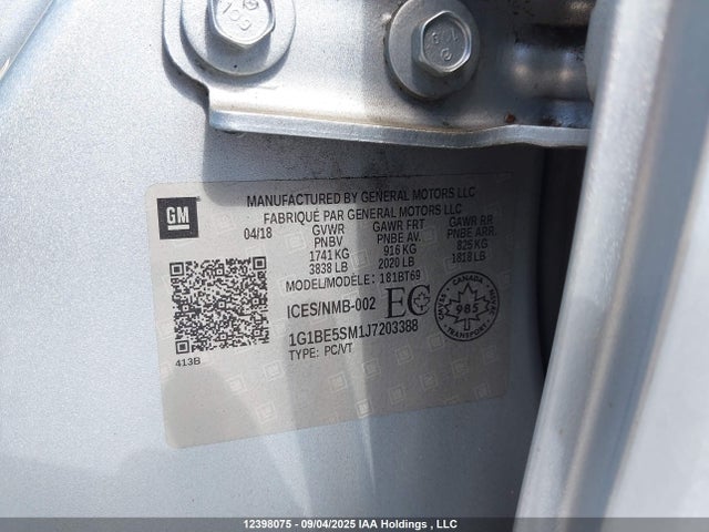 1G1BE5SM1J7203388 Chevrolet le2 -di: direct injection, vvt: variable valve timing, gen, alum