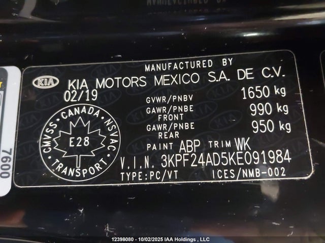 3KPF24AD5KE091984 KIA mpi nu