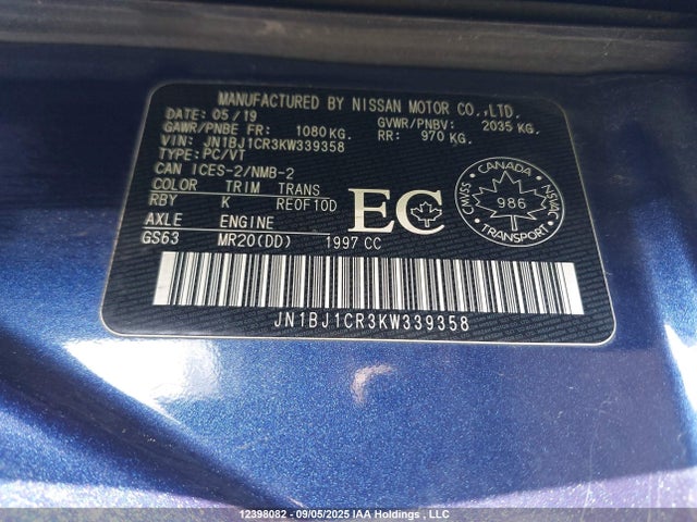 JN1BJ1CR3KW339358 Nissan ROGUE SPORT