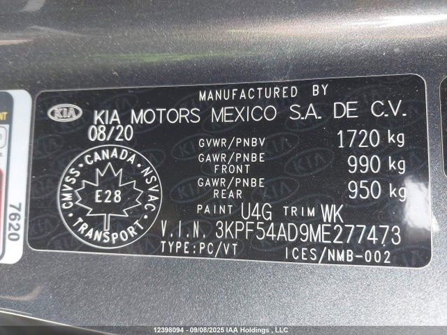 3KPF54AD9ME277473 KIA mpi nu
