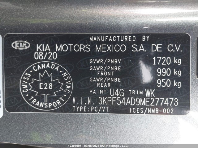 3KPF54AD9ME277473 KIA mpi nu