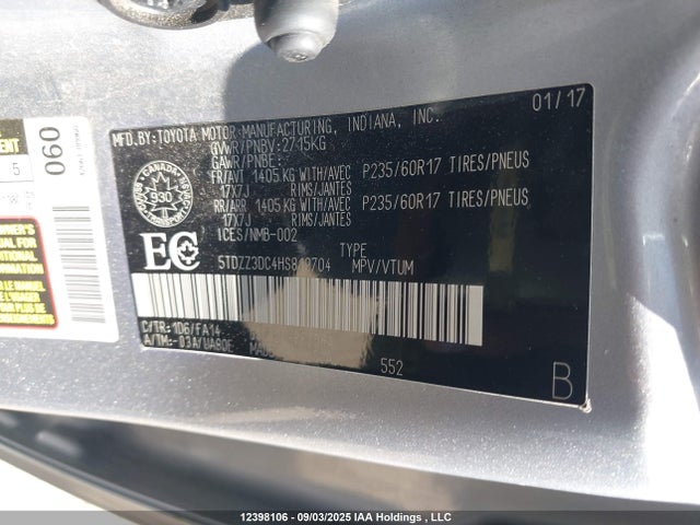 Toyota 2gr-fks 2017 5TDZZ3DC4HS819704 Image 9