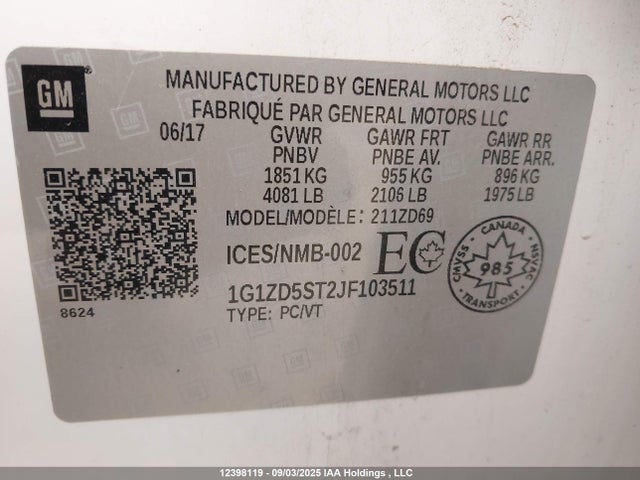 1G1ZD5ST2JF103511 Chevrolet lfv - direct injection, variable valve timing, gen 1