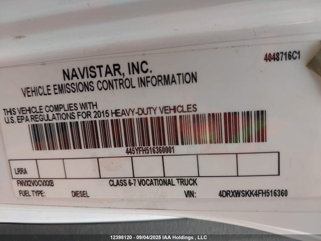 4DRXWSKK4FH516360 Ic Corporation International Maxxforce 7