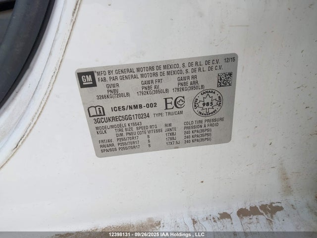 3GCUKREC5GG170234 Chevrolet l83 - sidi, vvt, afm, e85 max, aluminum