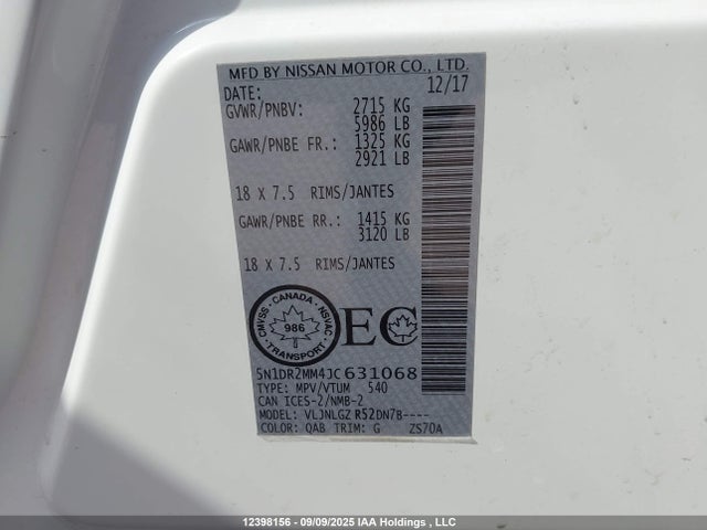 5N1DR2MM4JC631068 Nissan Pathfinder