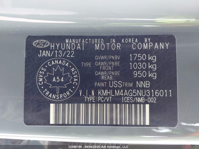 KMHLM4AG5NU316011 Hyundai mpi nu pe