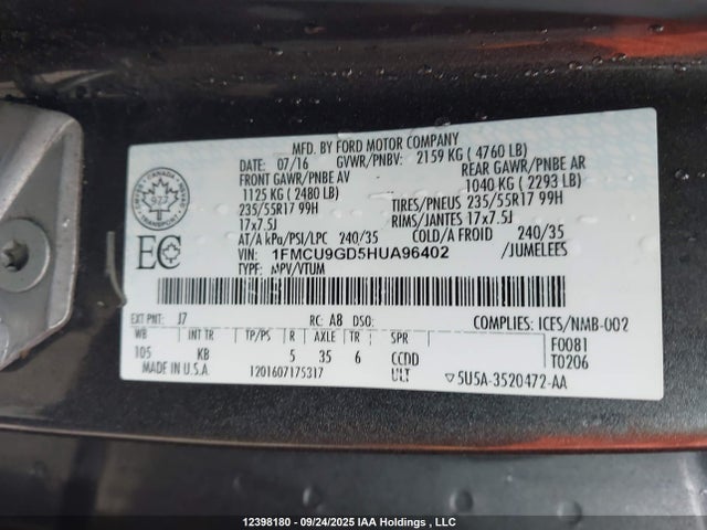 1FMCU9GD5HUA96402 Ford gtdi sigma w/premium fuel