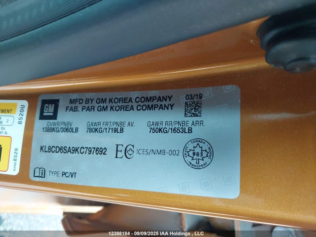 KL8CD6SA9KC797692 Chevrolet lv7 - mfi, variable valve timing, alum, gen 1 var 1