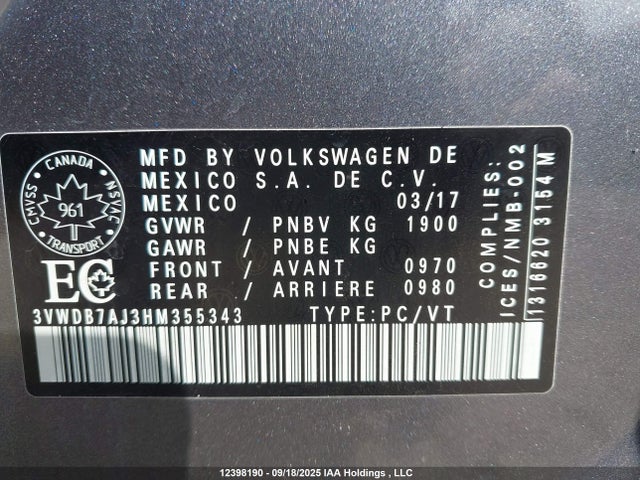 Volkswagen 1.4 tsi 2017 3VWDB7AJ3HM355343 Image 9