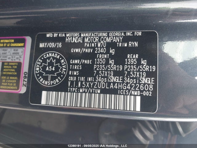 5XYZUDLA4HG422608 Hyundai t-gdi theta ii