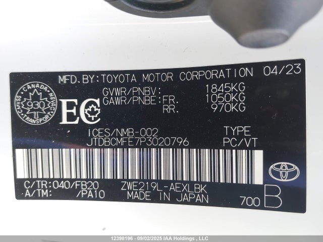 Toyota 2zr-fxe, 1vm 2023 JTDBCMFE7P3020796 Image 9